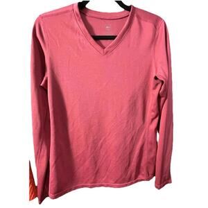 REI Women’s Red Polartec V Neck Long Sleeve Shirt Sz Med Camp Hike Base Layer
